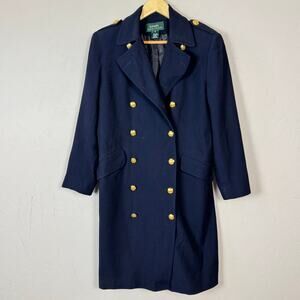 Lauren Ralph Lauren Vtg Double Breasted Blue USA Naval Pea Coat Gold Buttons 12
